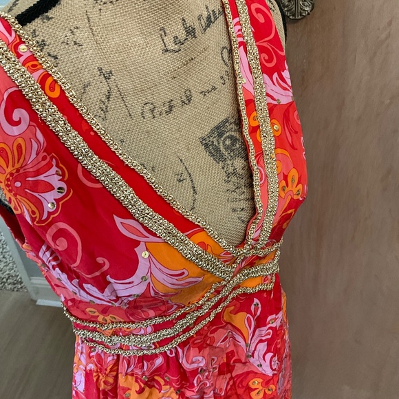 MUSE Boston Proper Mod Y2K pucci inspired retro floral silk Lotus dress coral 6 - Picture 12 of 15